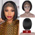 Human hair headband bob wig straight 150% density 14 inch 1B natural colour on mannequin