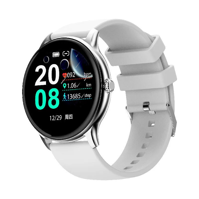 Smart sports watch with blood pressure monitoring on black silicone wristband