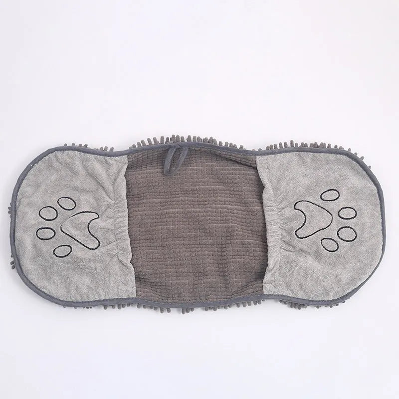 Grey pet scrubbing towel glove made of absorbent fibre, 35x80cm size, for cats and dogs