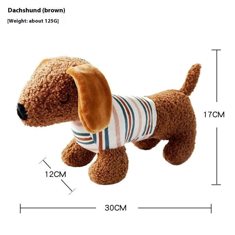 Bite-resistant squeaky dog plush toy in Sausage Dog Brown colour
