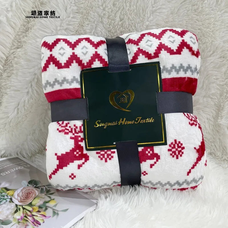 Thick flannel sherpa lambswool blanket 150x200cm in Elk Double White with cartoon anime pattern