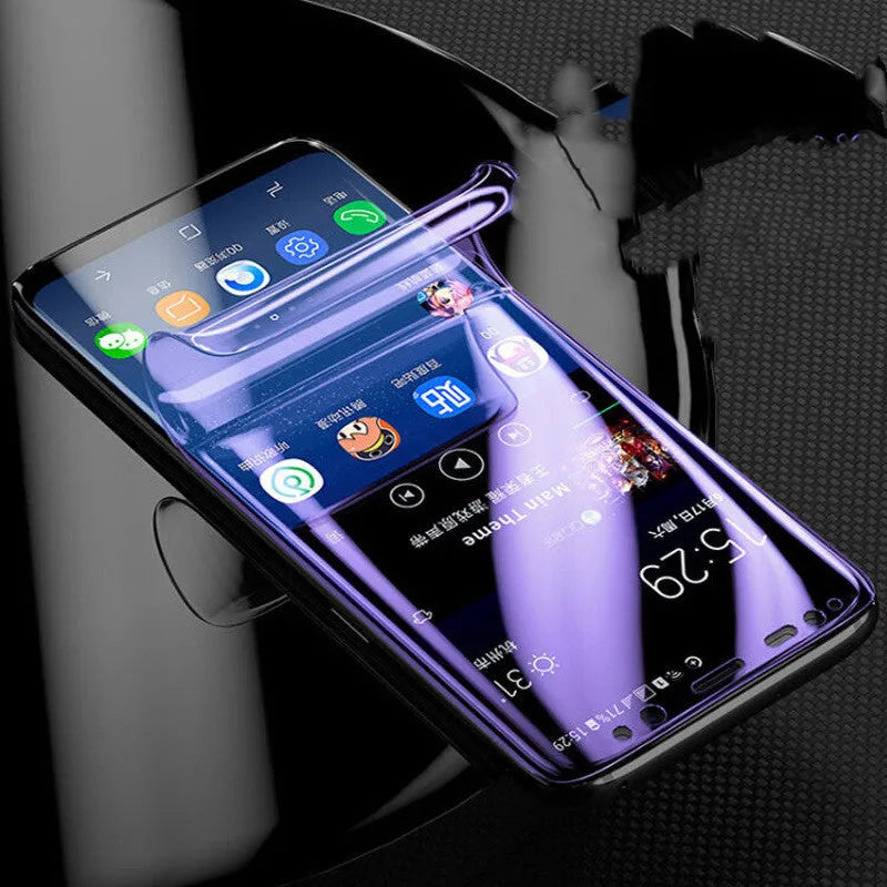 Curved purple-light hydraulic screen protector for Samsung Galaxy S series phones on display