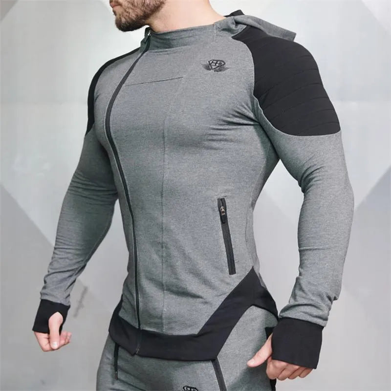 New Gyms slim fit hoodie for men, 95% cotton pullover in black, sizes M to XXL