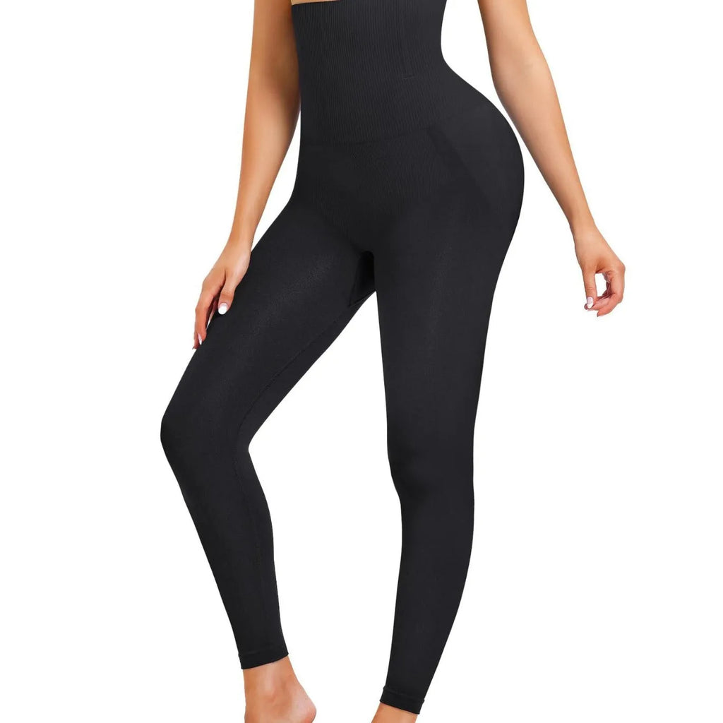 High waist cropped nylon tights in black, high elasticity waistband for slimming and belly control