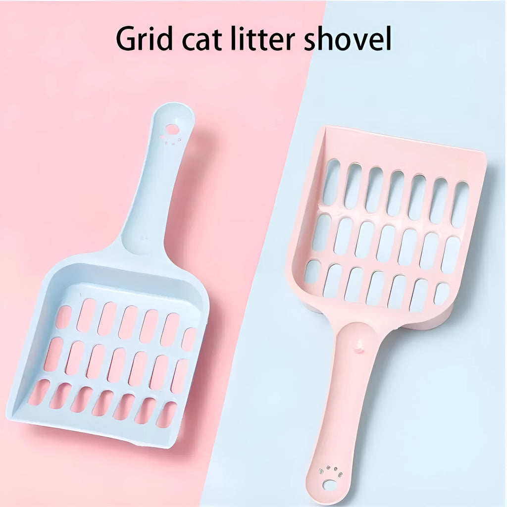 Blue plastic cat litter scoop with stainless steel mesh filter for cleaning litter boxes