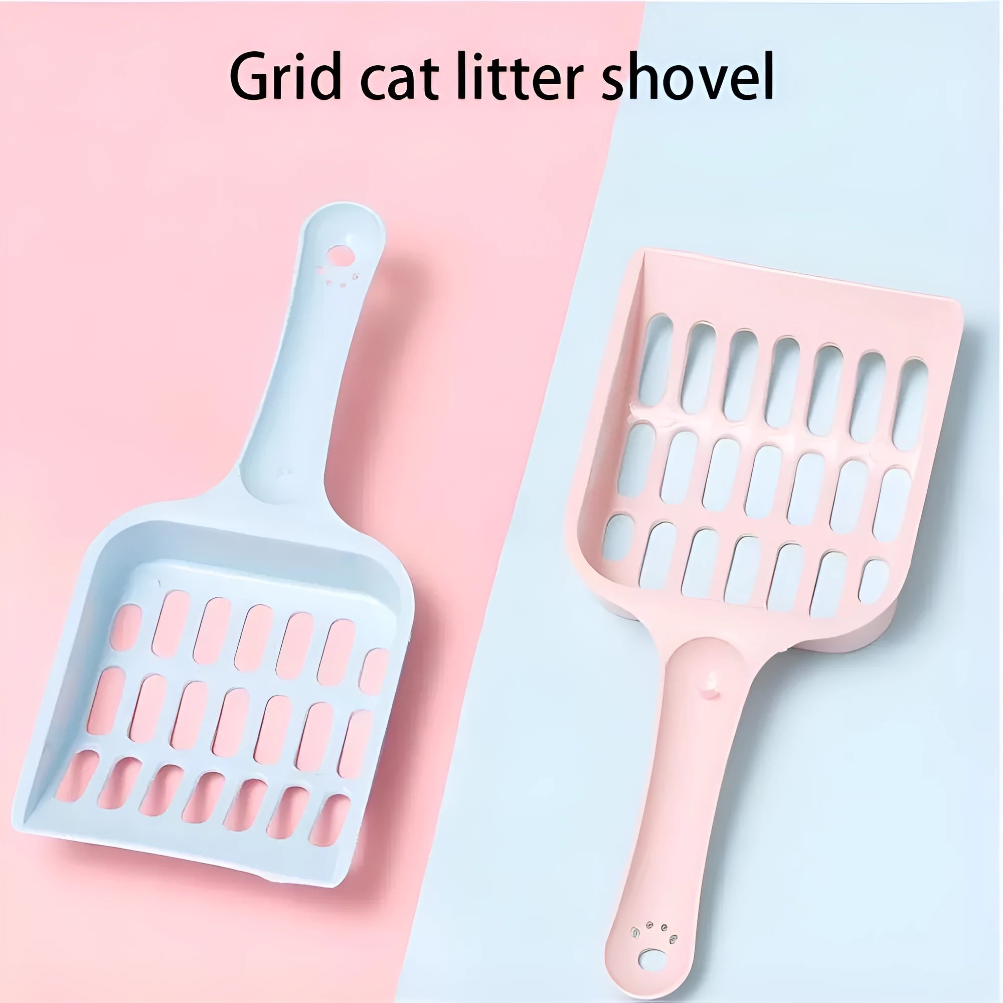 Blue plastic cat litter scoop with stainless steel mesh filter for cleaning litter boxes