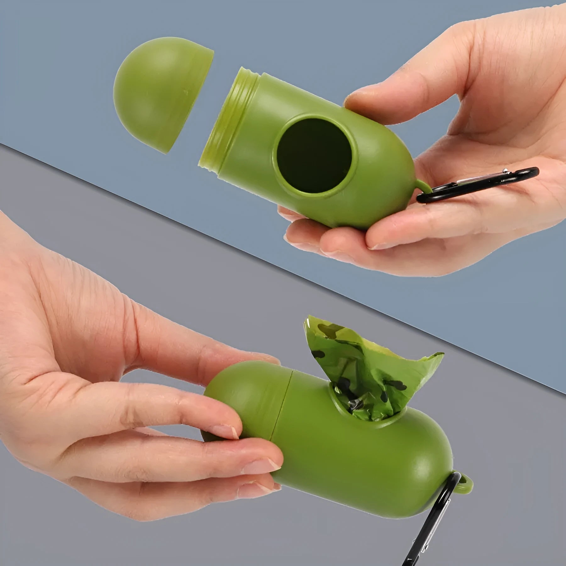 Military green degradable dog poop bags with black bone print, 23x33cm size