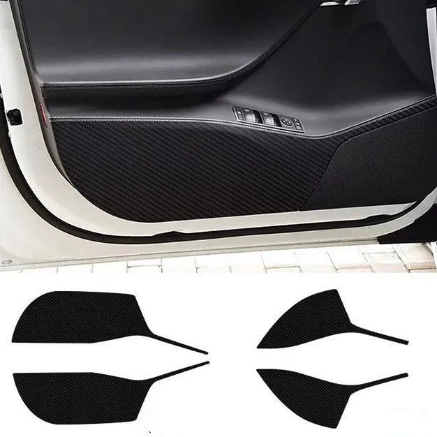 Carbon fibre protective film for Tesla Model S interior door panels showing control layout cutouts