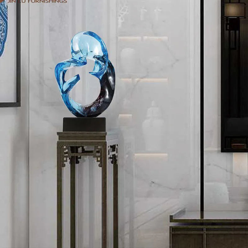 Transparent resin ornament sculpture in modern style with orange red or blue colour option
