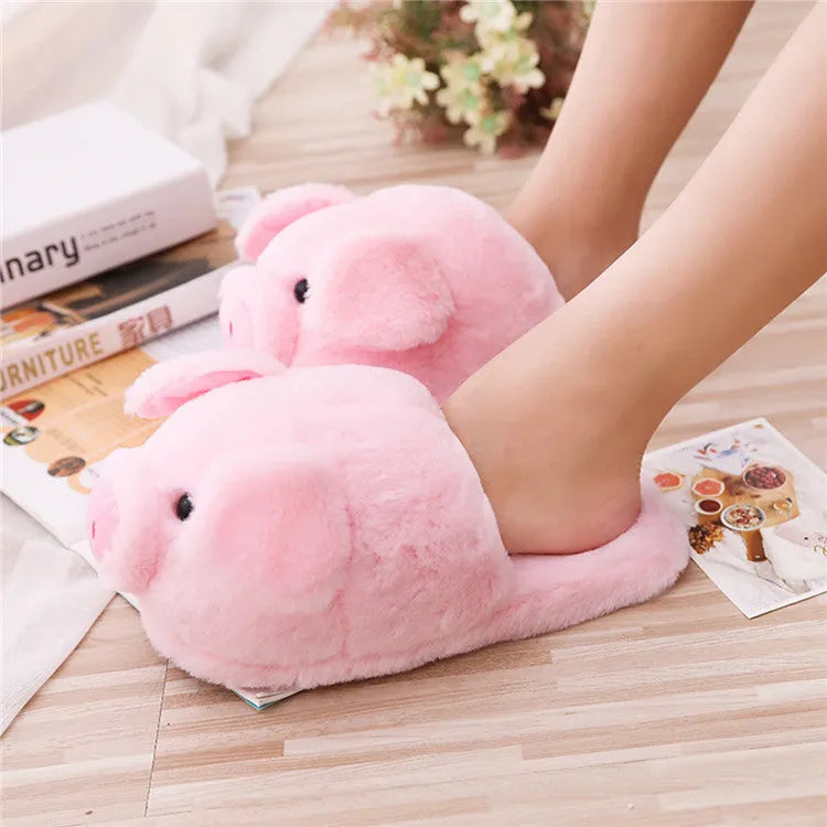 Pink pig-shaped slippers with short plush material and PP cotton filling
