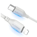 White braided USB-C to Lightning charging cable 105cm length with aluminium connectors