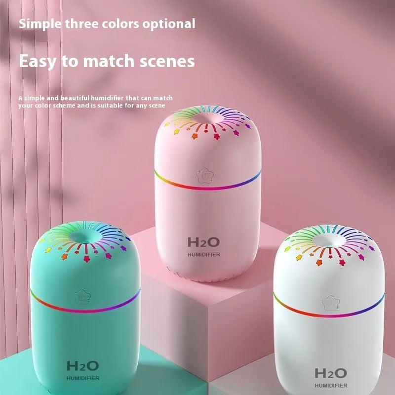 Fireworks mini USB humidifier in white pink or green with 300ml tank for car and home