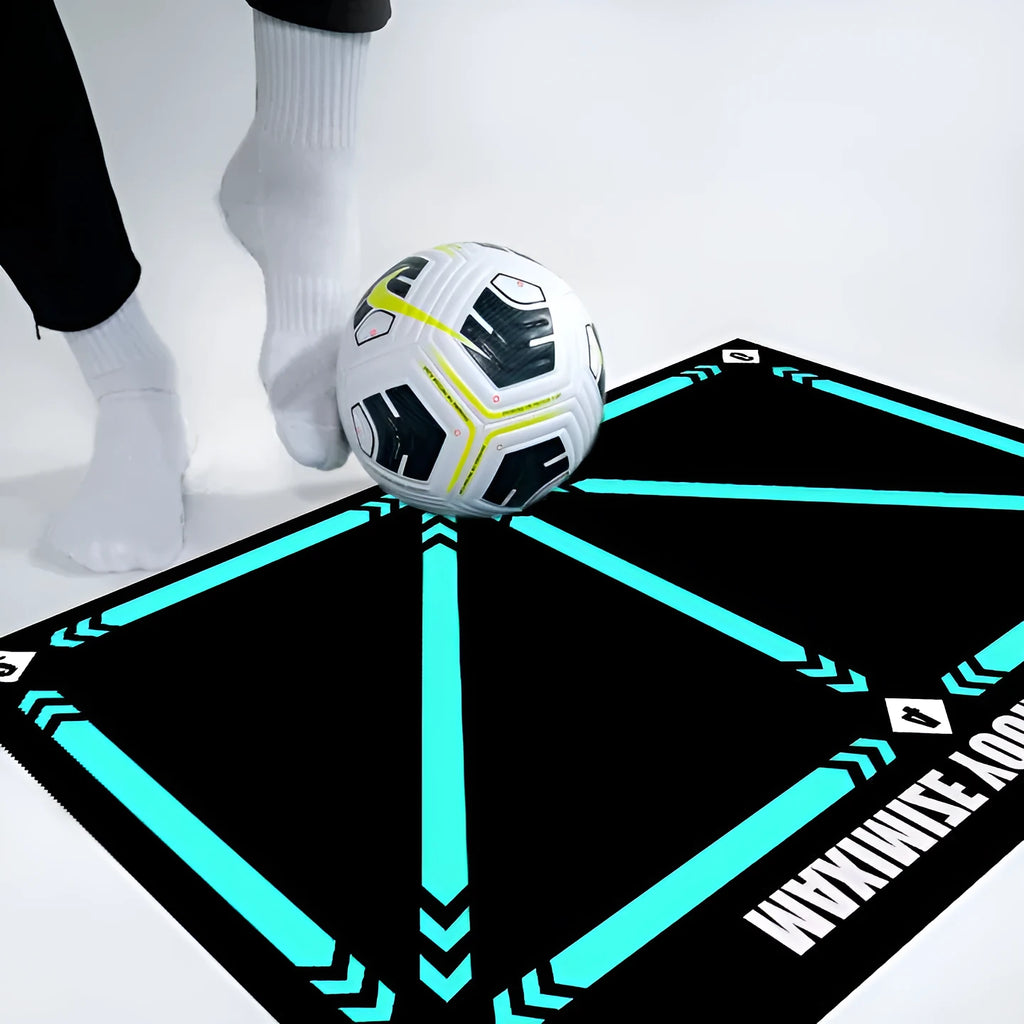 Grey rubber football training mat for indoor skill practice with cushion construction