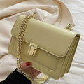 New fashion all-match summer chain messenger bag PU solid colour cross square shoulder bag with lock chain handle available in black green white yellow