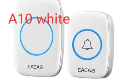 Wireless doorbell system showing transmitter and receiver units with 300m range capability