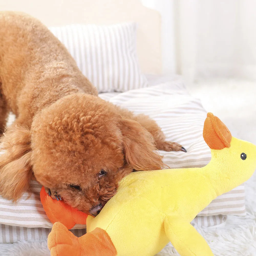 Yellow dog plush toy with fat body and innocent eyes from Huayuan Pet