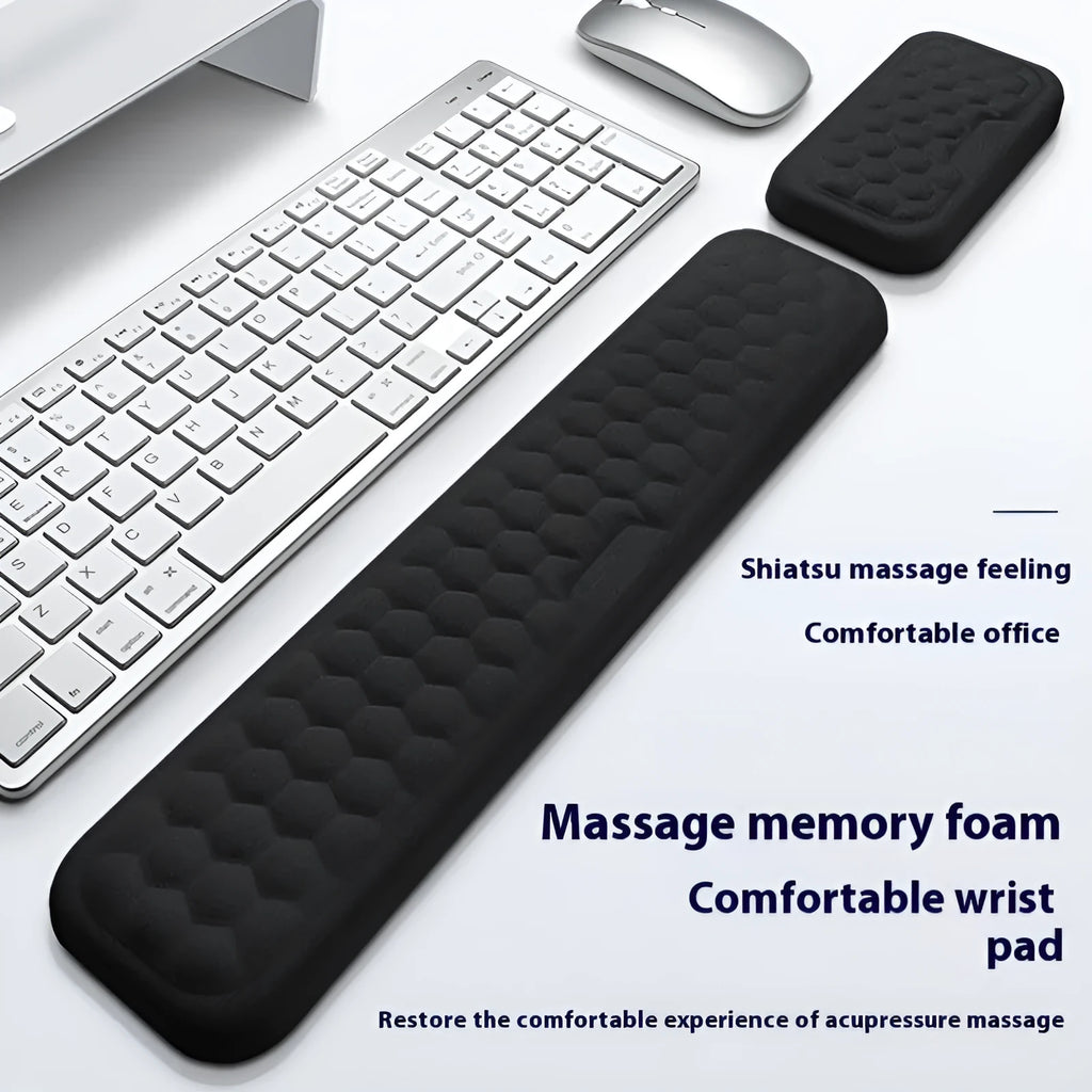 Gray cloth cover mouse wrist pad with memory foam and silicone base on a desk