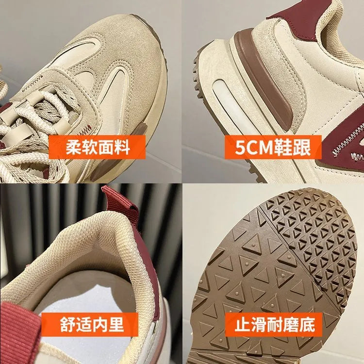 Women's black retro platform sports shoes with lace-up front and rubber sole