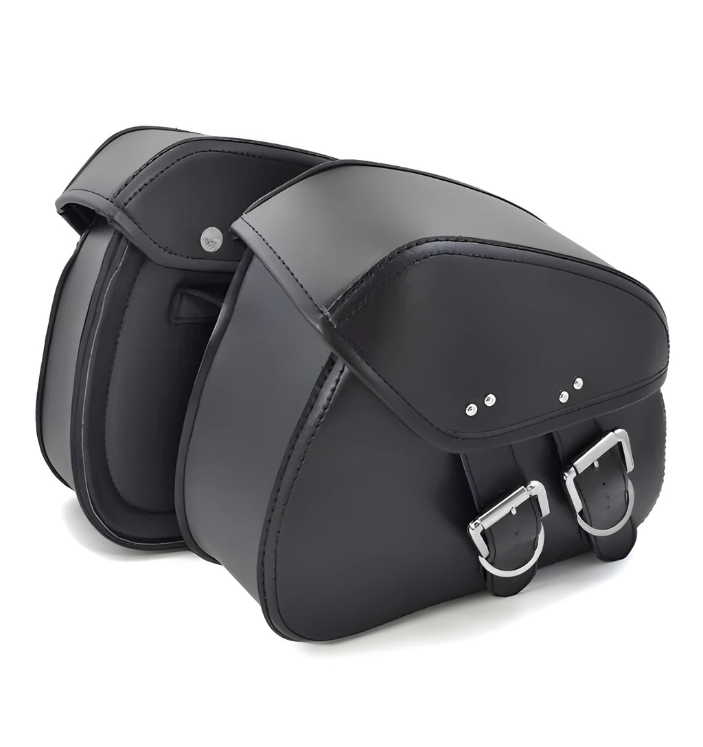 Black PU leather motorcycle saddlebags left and right side storage set for cruisers