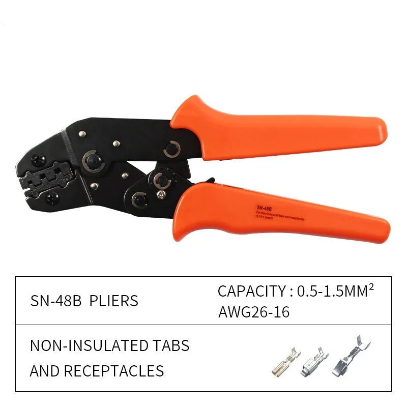 SN-48B portable high carbon steel crimping pliers set with four pairs of pliers and a wire crimper.