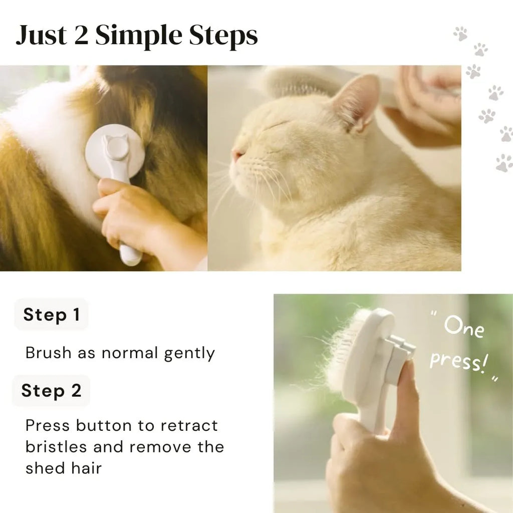 Blue grey pink self-cleaning pet grooming brush with stainless steel tips and rubber handle for dogs cats