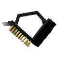 Triangular stainless steel barbecue cleaning brush with a black PP plastic handle.