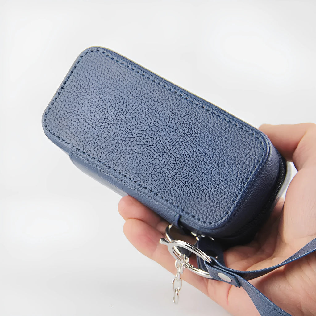 General-purpose lychee pattern leather storage bag, 13cm x 6.5cm x 5.3cm, in black with textured cover