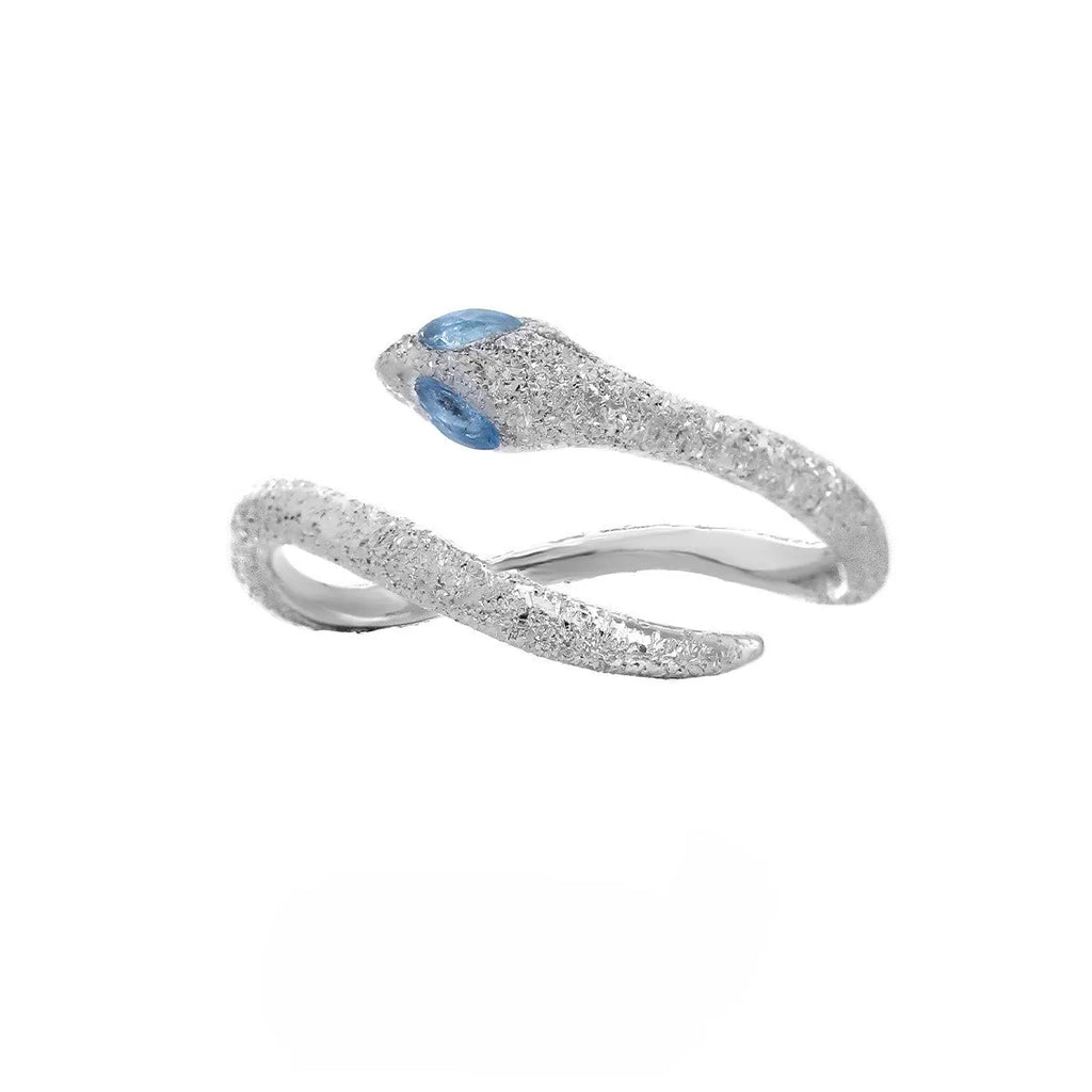Adjustable opening silver electroplated snake design ring in platinum white gold colour for women