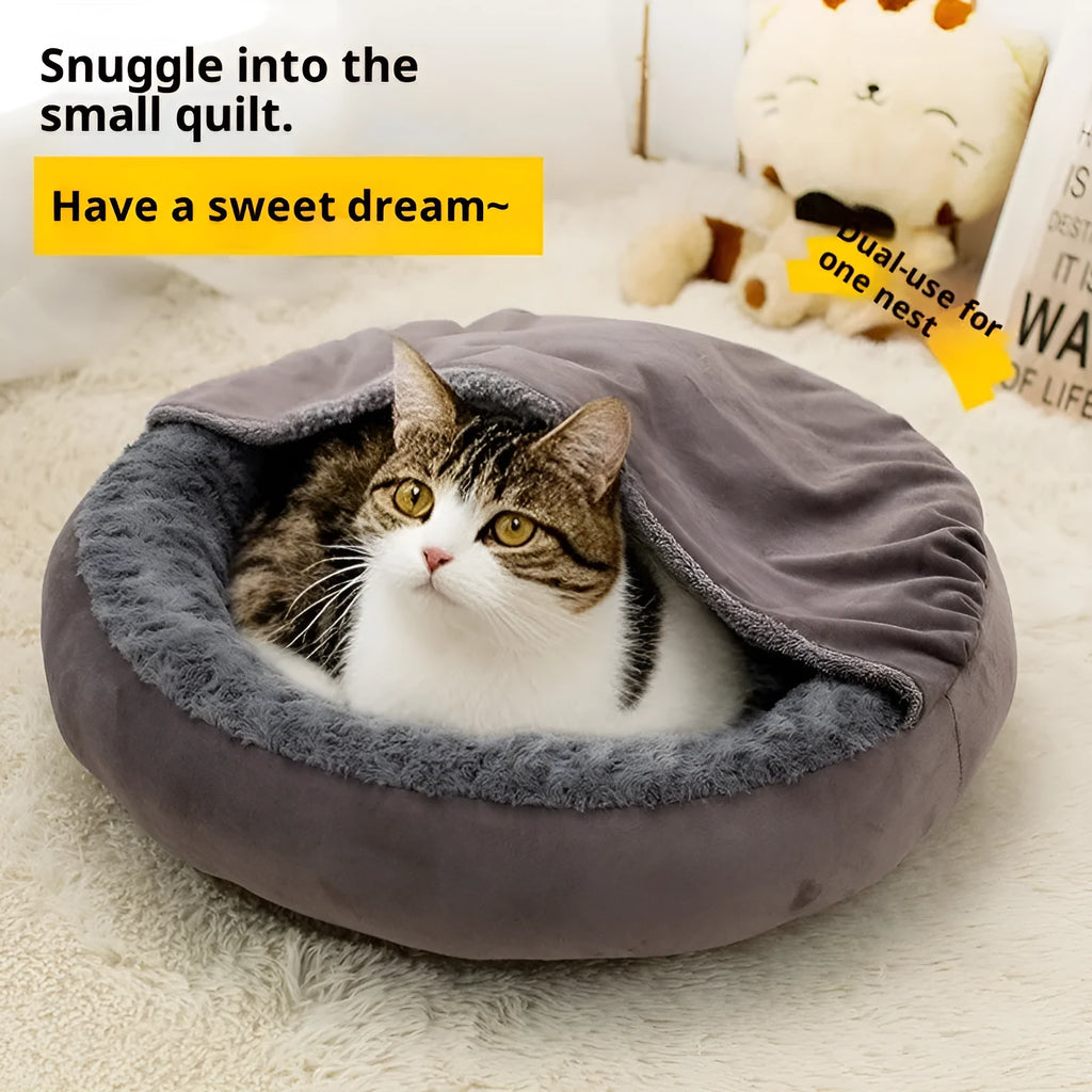Round dark grey flannel pet cushion mat for cats, available in 50, 60, and 70cm diameter
