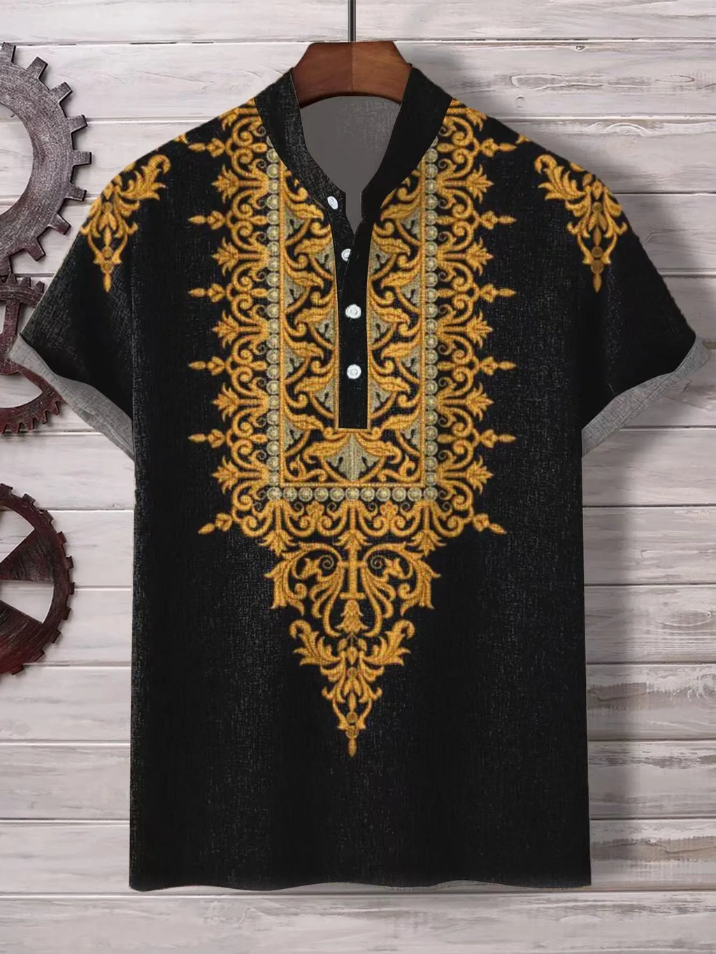 Men's striped casual shirt with loose fit and personalised button detailing in polyester fabric