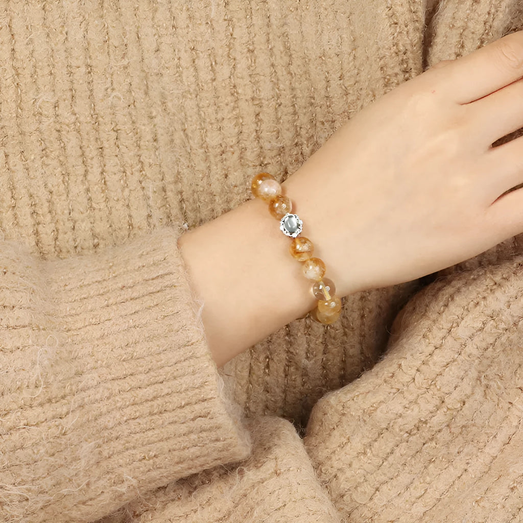 Citrine geometric bracelet with 10mm stones on wrist