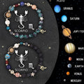 Set of two natural stone beaded bracelets with zodiac charms on elasticated cord.