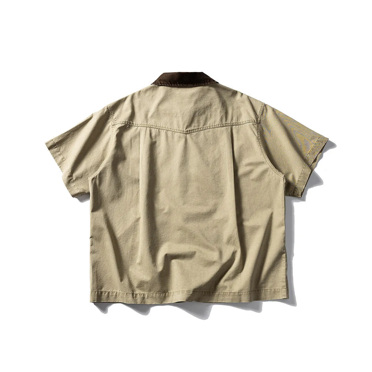 Men's washed cotton short sleeve overall shirt in loose cardigan style
