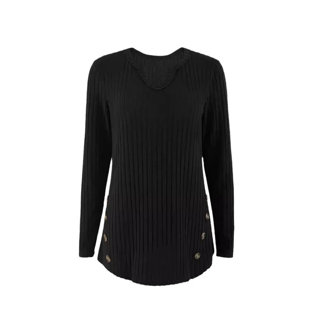 Japanese Korean style solid colour button sweater pullover with regular sleeves