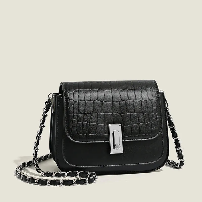 Women's soft PU leather chain shoulder bag with mobile phone pocket in horizontal square design