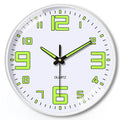 8 inch modern wall clock with luminous hands and black numerals on a light dial.