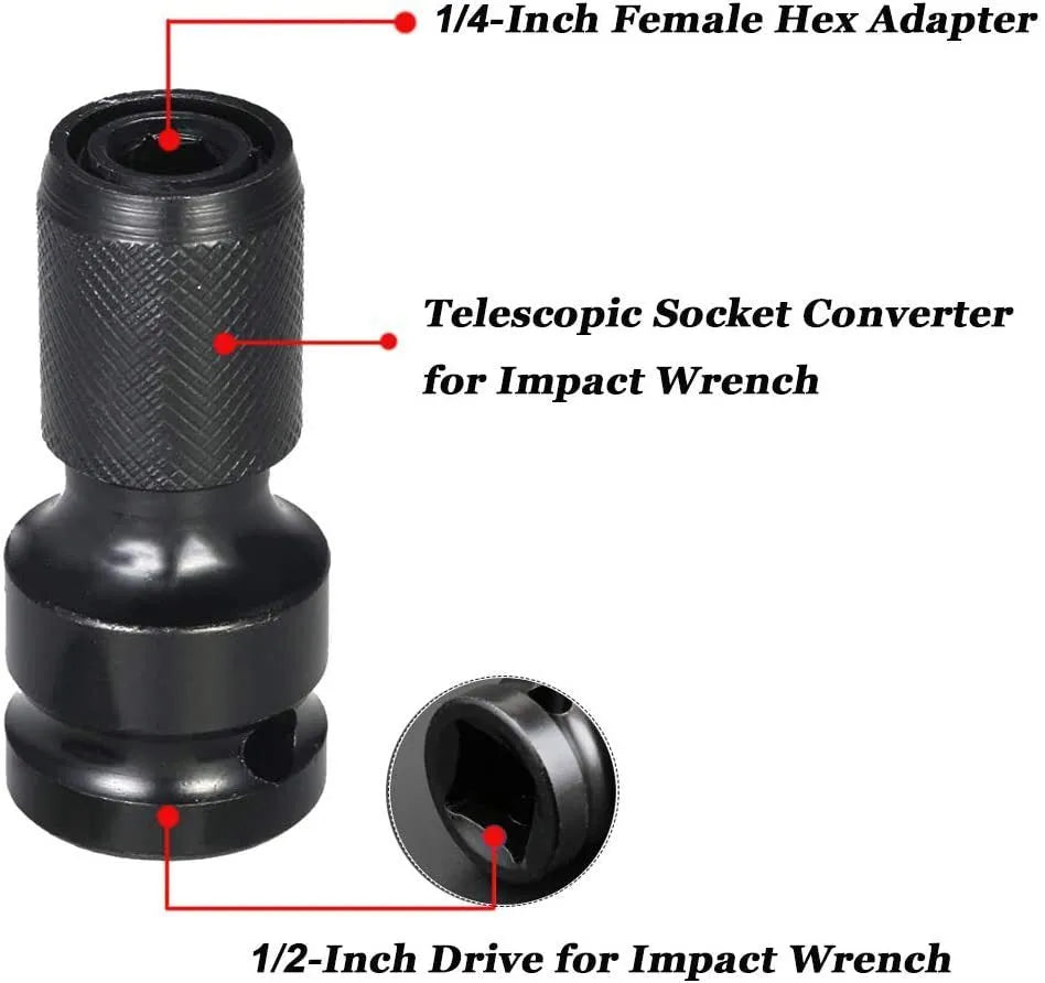 Telescopic scaling bit holder adapter for electric wrench drive conversion
