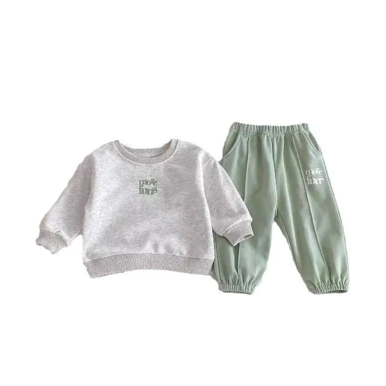 Cotton casual sports suit for toddlers with printed blouse and pants in Flower Gray