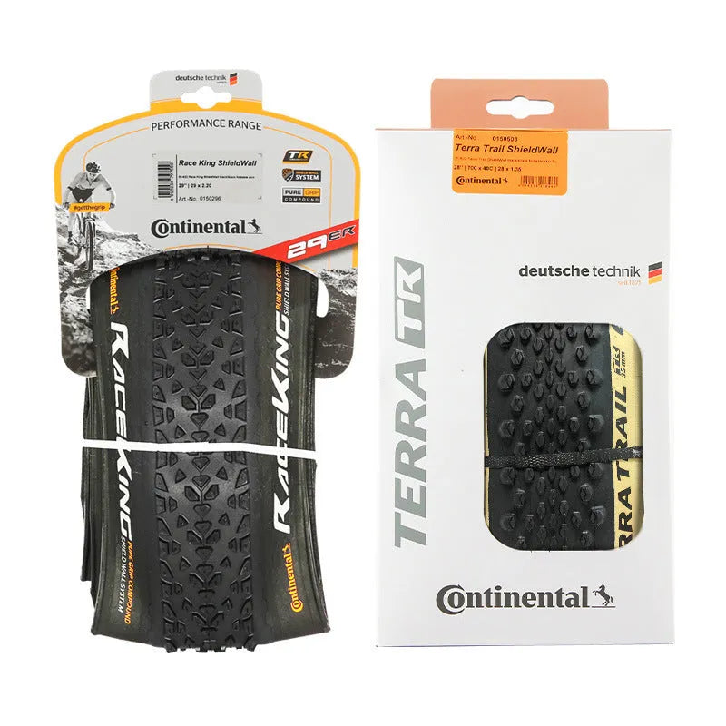 Mountain bike folding outer tyre shown in yellow sidewall, sizes include 26, 27.5 and 29 inch.