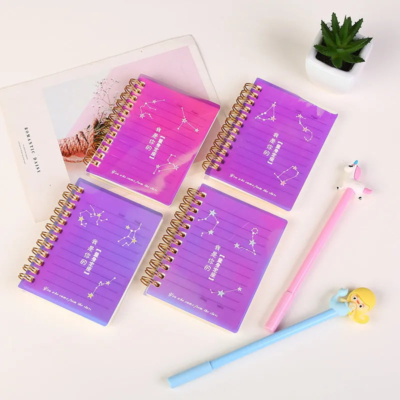 A7 spiral-bound rollover coil notebook showing PP cover in design series option with pages flipped over
