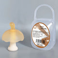Small mushroom-shaped latex chewing gum in pink or nano colour with transparent box packaging