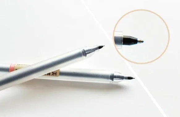 Pack of 12 black Muji gel pens with 0.5mm fine tips on a white background
