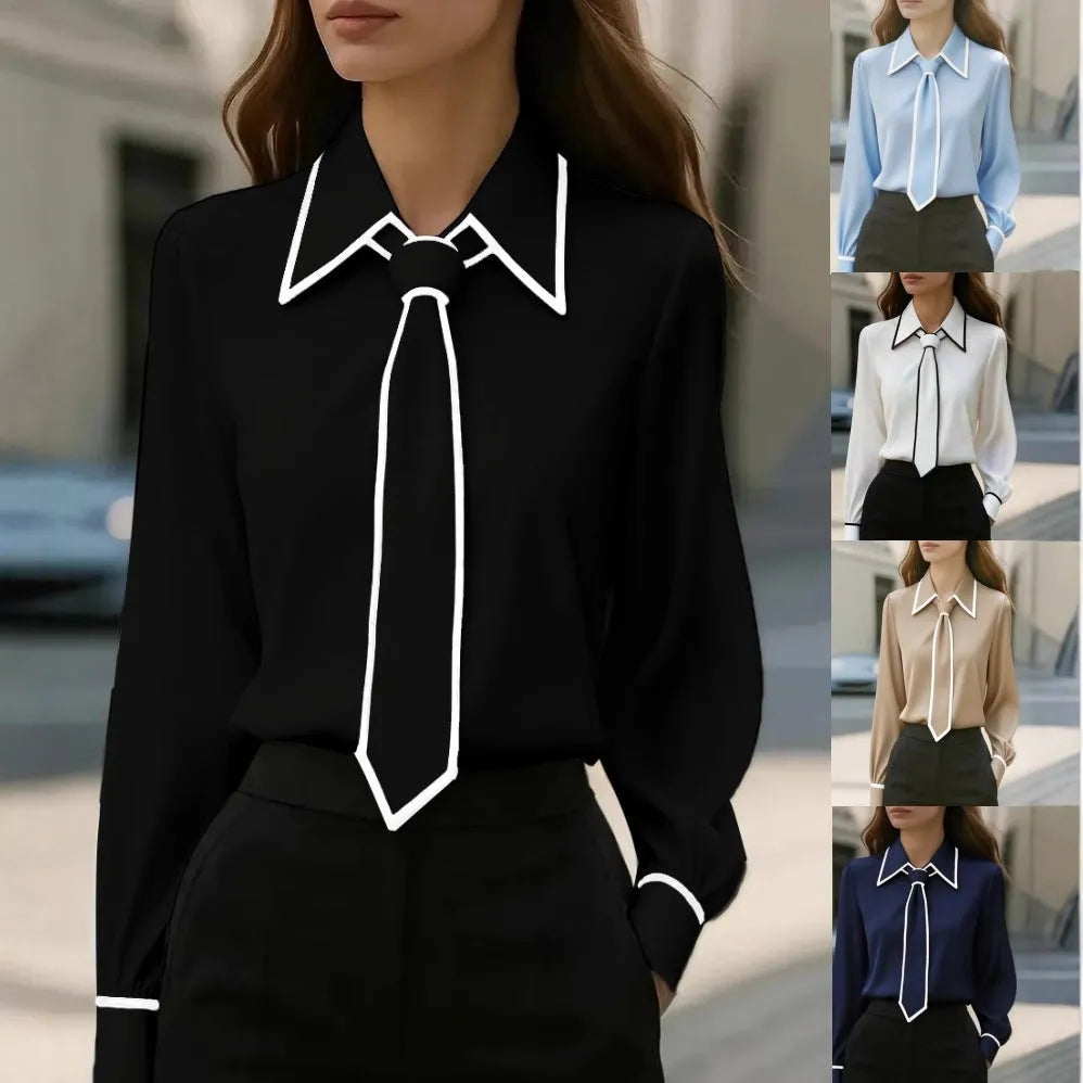 Women's solid colour long sleeve satin polyester shirt in black, with pullover style and regular sleeve