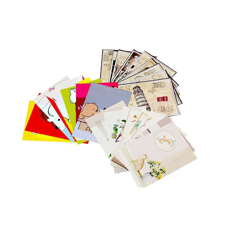 Set of nine minimalist cartoon postcards with retro Japanese-style illustrations of Paris landmarks.