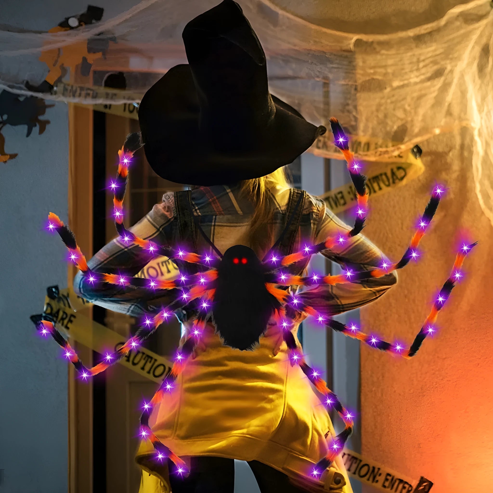 Halloween spider backpack with LED lights and plush sugar bag design in multiple colour variations