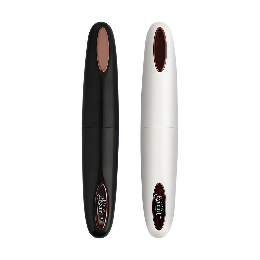 Electric rechargeable eyelash curler in black with silicone pad and temperature button