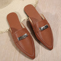 Light brown women's pointed-toe low heel slippers with PU upper and rubber sole