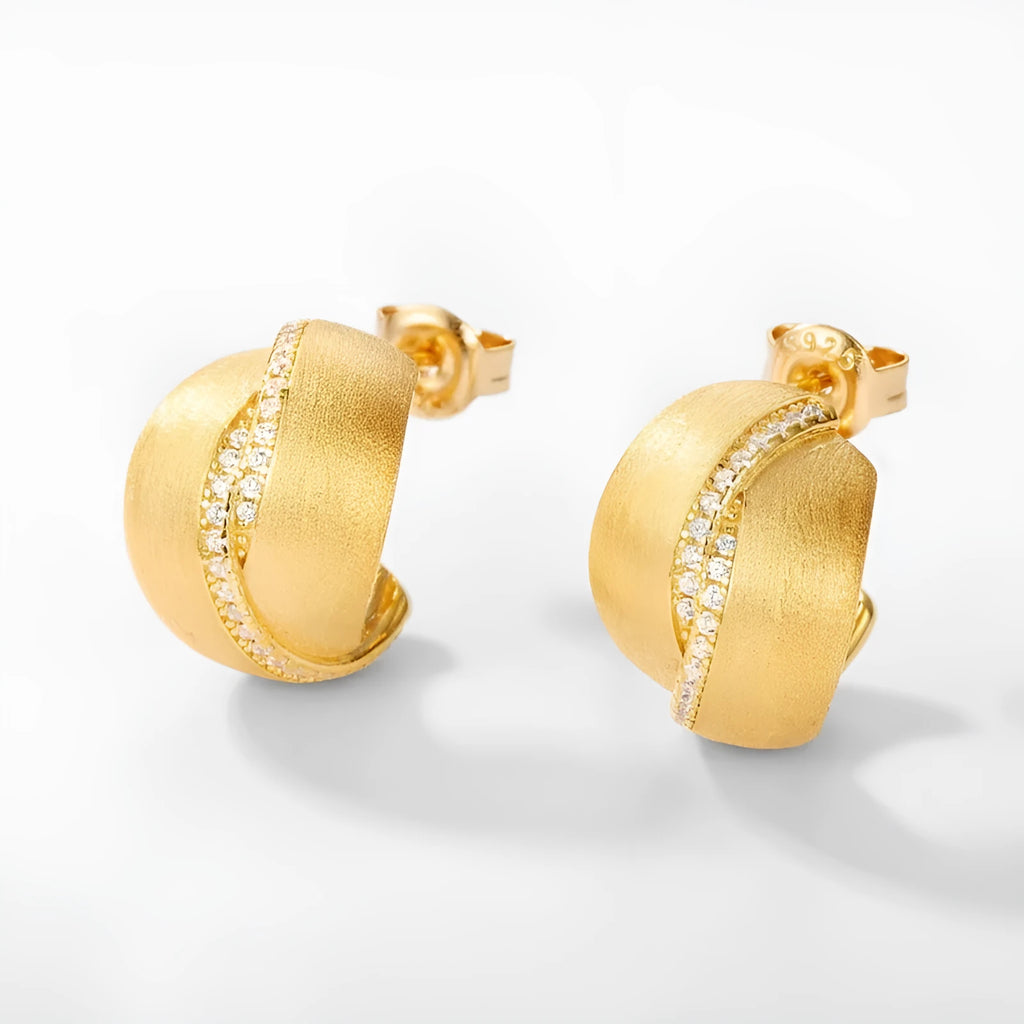 Frosted brushed geometric ear studs in gold tone, 925 silver, electroplated finish