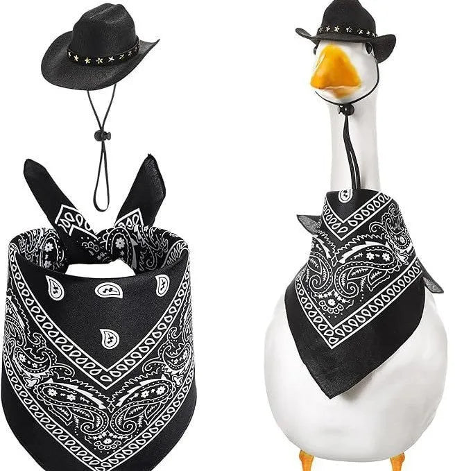Western cowboy hat and saliva towel suit monochrome printed denim style garden party set six colour options