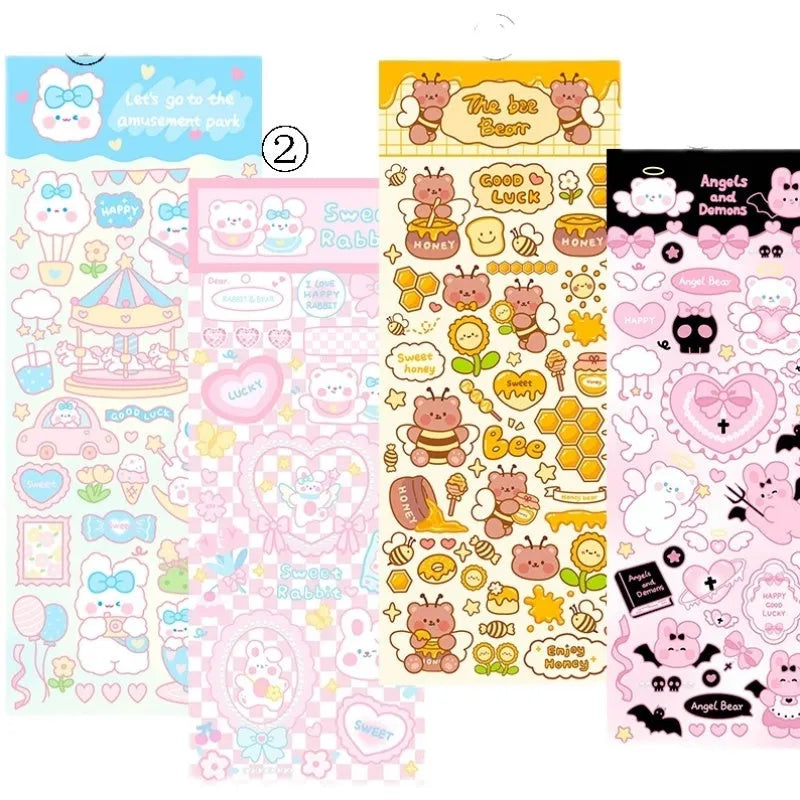 A set of colourful cartoon-style PVC waterproof stickers for decorating notebooks and stationery.